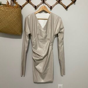 Faux Leather Taupe Long Sleeve Dress
